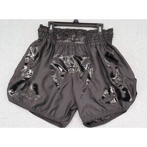 Venum Muay Thai Shorts Black Gloss Logo Elastic Waist Sz XL Excellent Condition